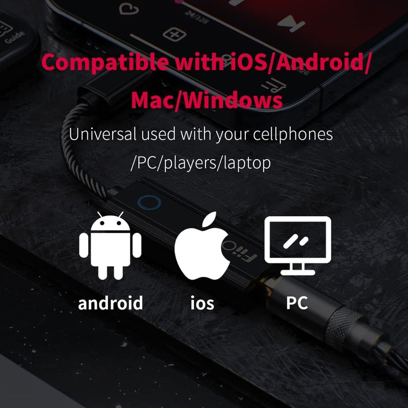 FiiO JadeAudio KA1 Headphone Amps Amplifier Tiny USB DAC High Resolution 3.5mm Lossless for Smartphones/PC/Laptops/Players(Type C, Black) - Image 3